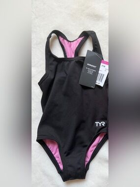 TYR Black Swimsuit with Pink Lining - Girls Tank One-Piece